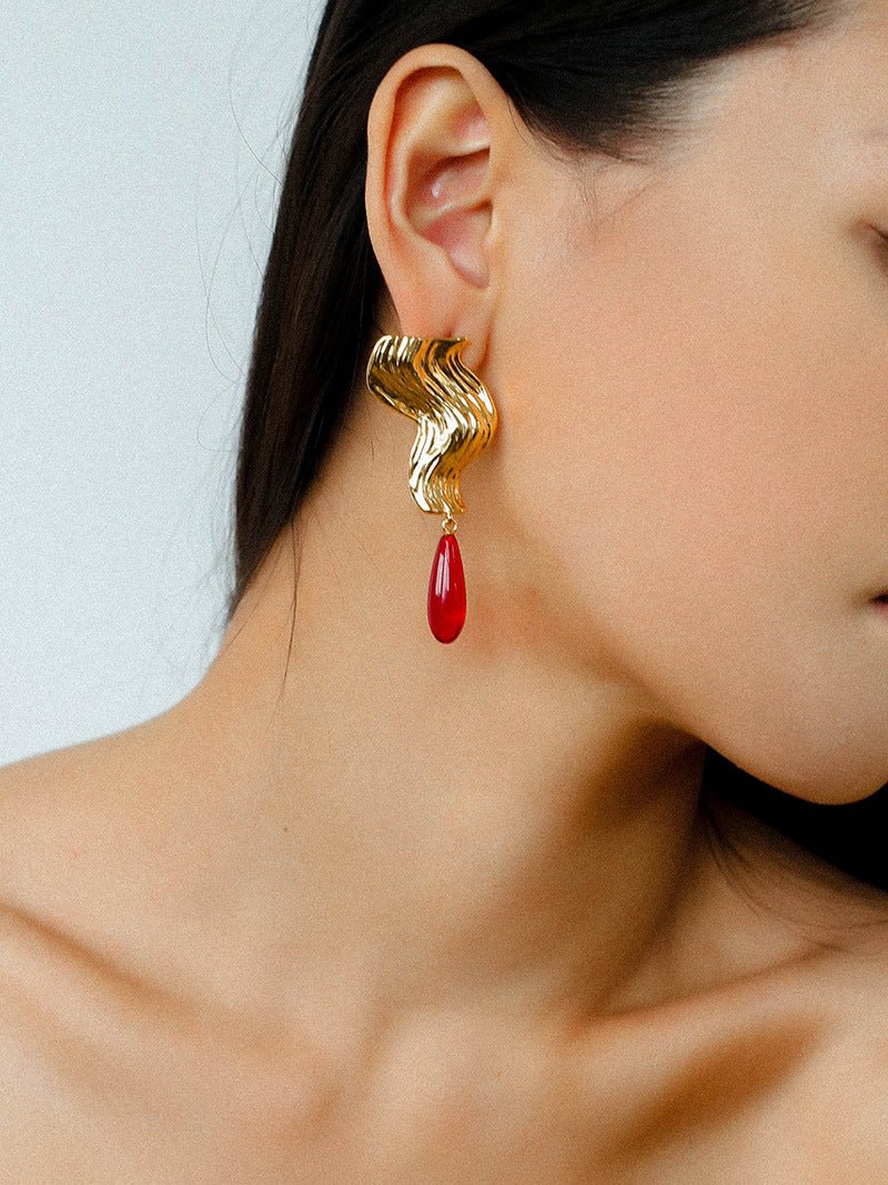 Wave Ripple Agate Drop Earrings - floysun