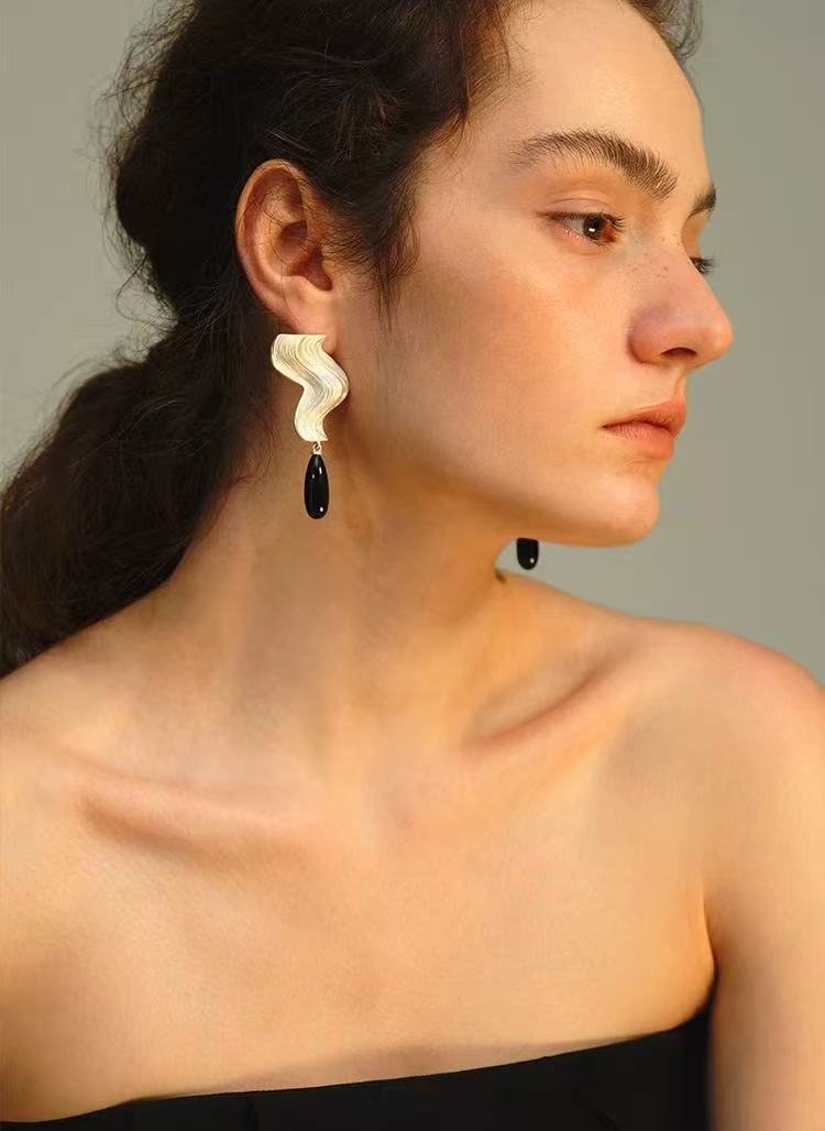 Wave Ripple Agate Drop Earrings - floysun