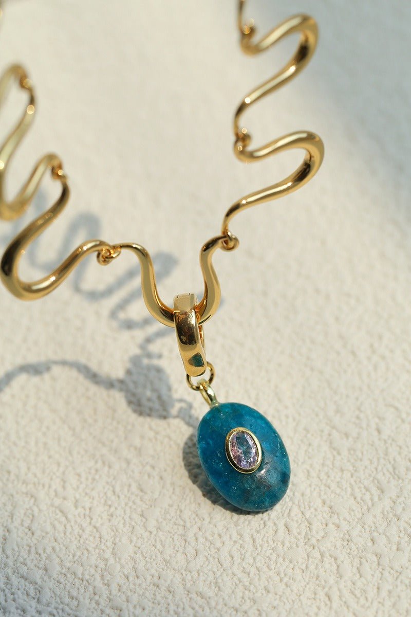 Wavy U-shaped Chain with Natural Stone Shell Charm Pendant Necklace - floysun