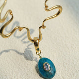 Wavy U-shaped Chain with Natural Stone Shell Charm Pendant Necklace - floysun