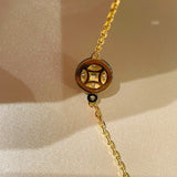 “Wealth & Fortune” Full - Pave Black Gold Coin Bracelet - floysun