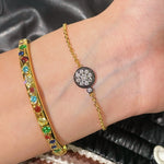 “Wealth & Fortune” Full - Pave Black Gold Coin Bracelet - floysun