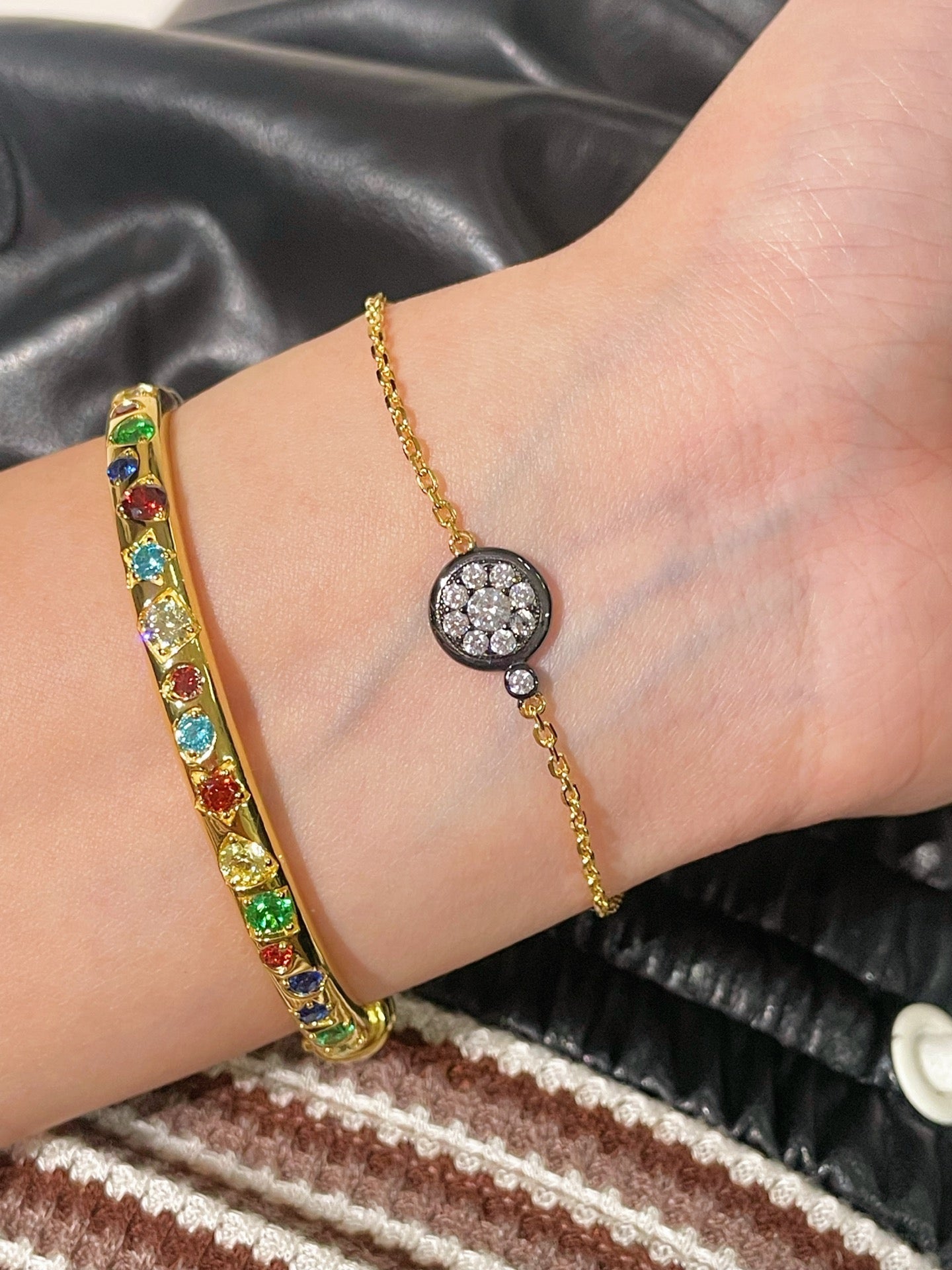 “Wealth & Fortune” Full - Pave Black Gold Coin Bracelet - floysun