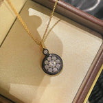 “Wealth & Prosperity” Full - Pave Black Gold Coin Pendant Necklace - floysun