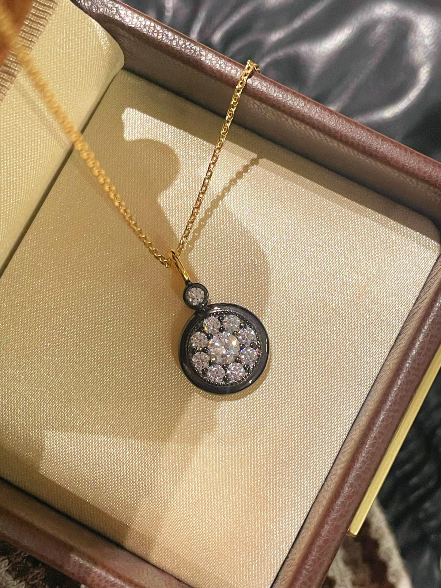 “Wealth & Prosperity” Full - Pave Black Gold Coin Pendant Necklace - floysun