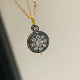 “Wealth & Prosperity” Full - Pave Black Gold Coin Pendant Necklace - floysun