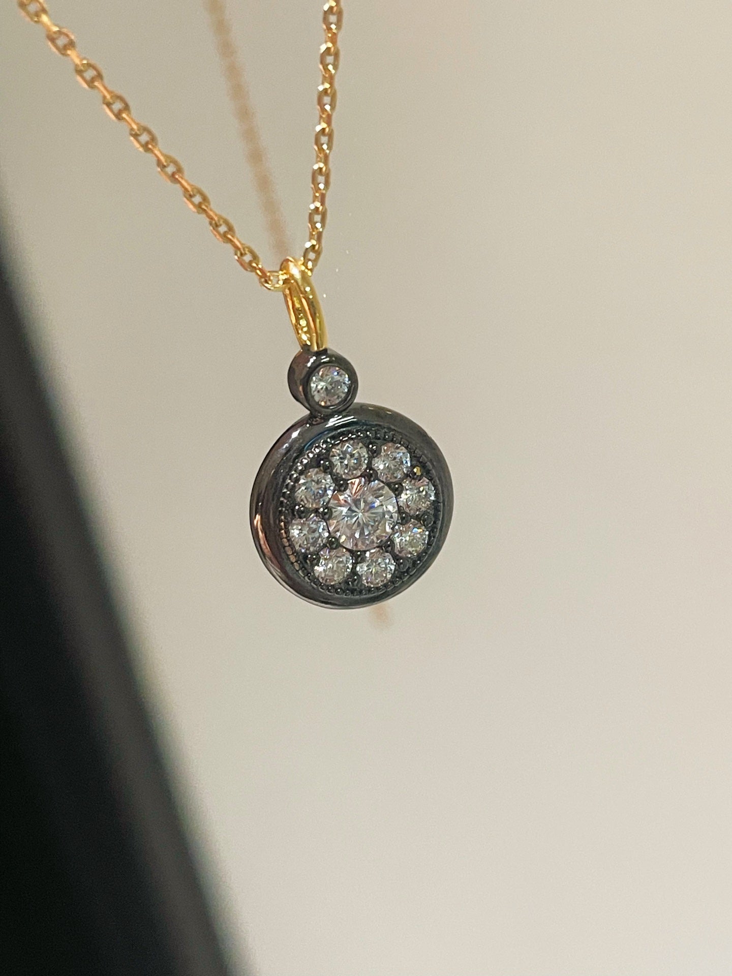 “Wealth & Prosperity” Full - Pave Black Gold Coin Pendant Necklace - floysun
