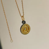 “Wealth & Prosperity” Full - Pave Black Gold Coin Pendant Necklace - floysun
