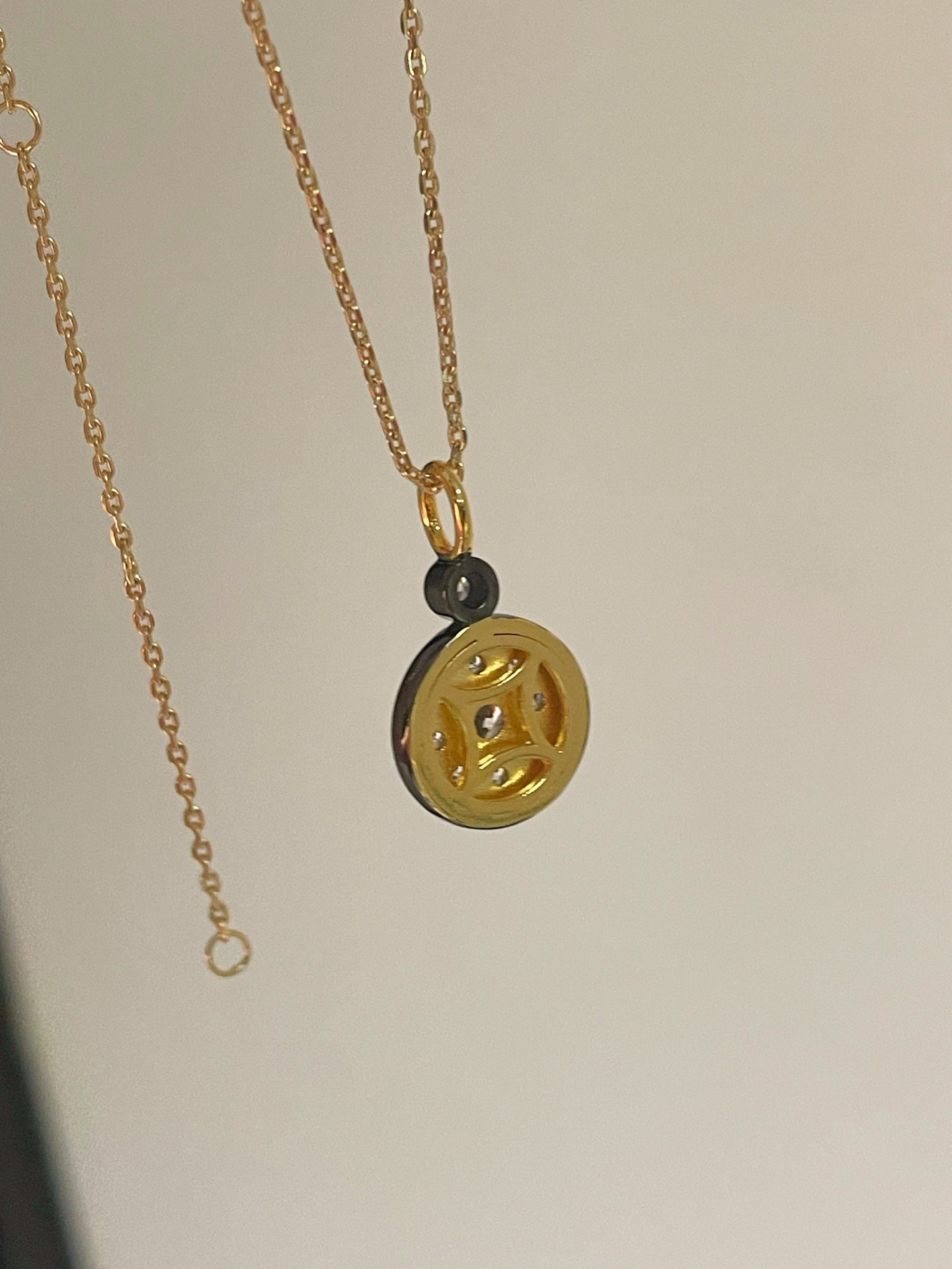 “Wealth & Prosperity” Full - Pave Black Gold Coin Pendant Necklace - floysun