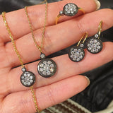 “Wealth & Prosperity” Full - Pave Black Gold Coin Pendant Necklace - floysun