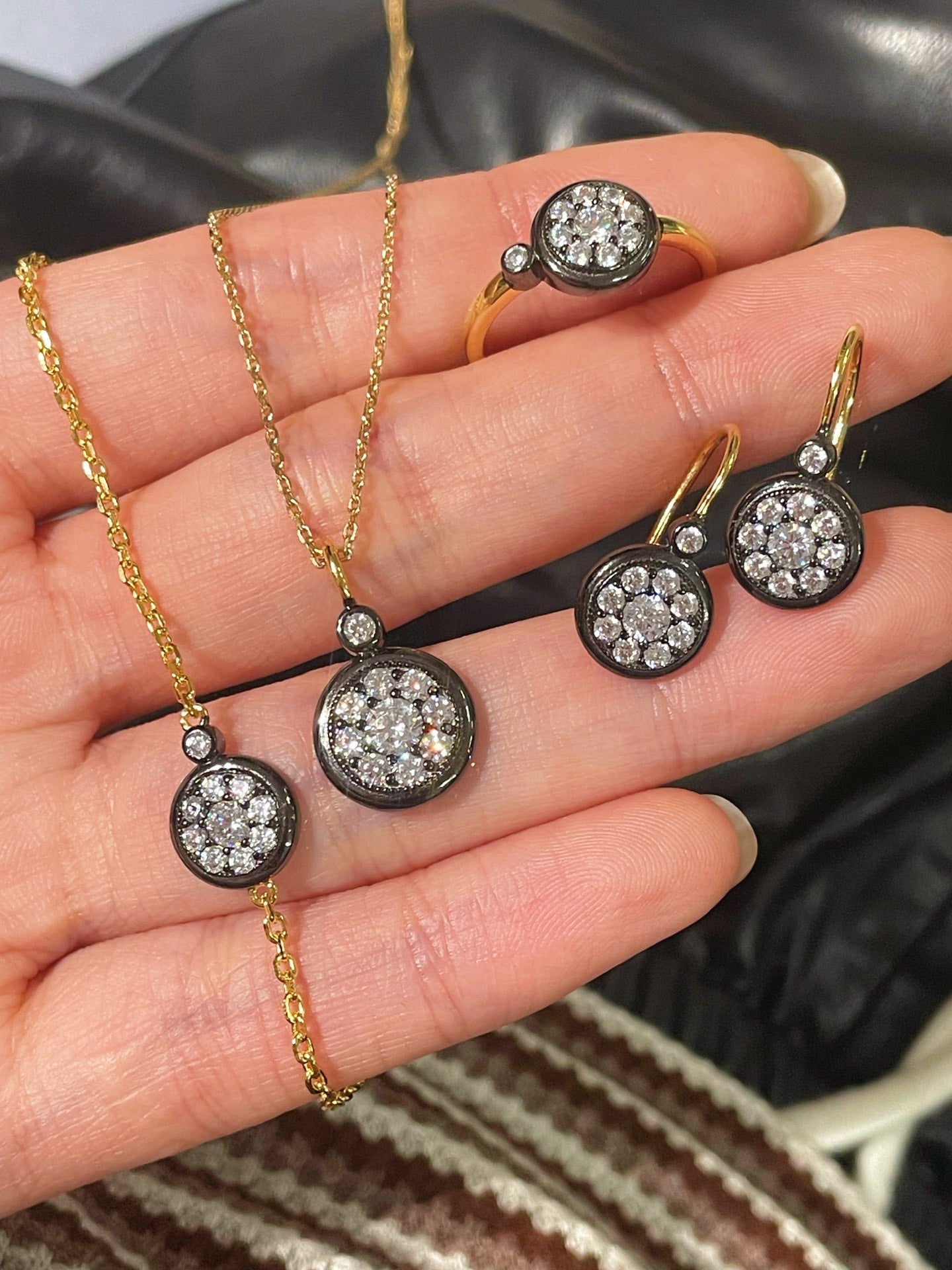 “Wealth & Prosperity” Full - Pave Black Gold Coin Pendant Necklace - floysun