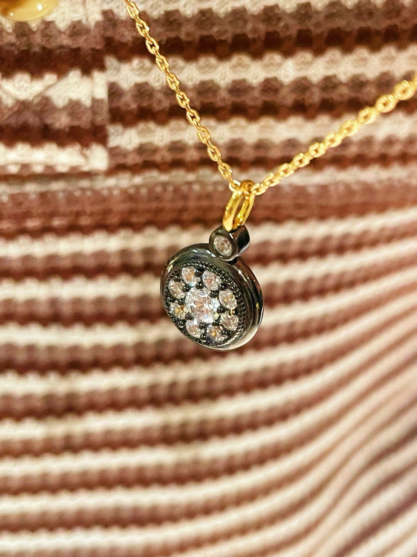 “Wealth & Prosperity” Full - Pave Black Gold Coin Pendant Necklace - floysun