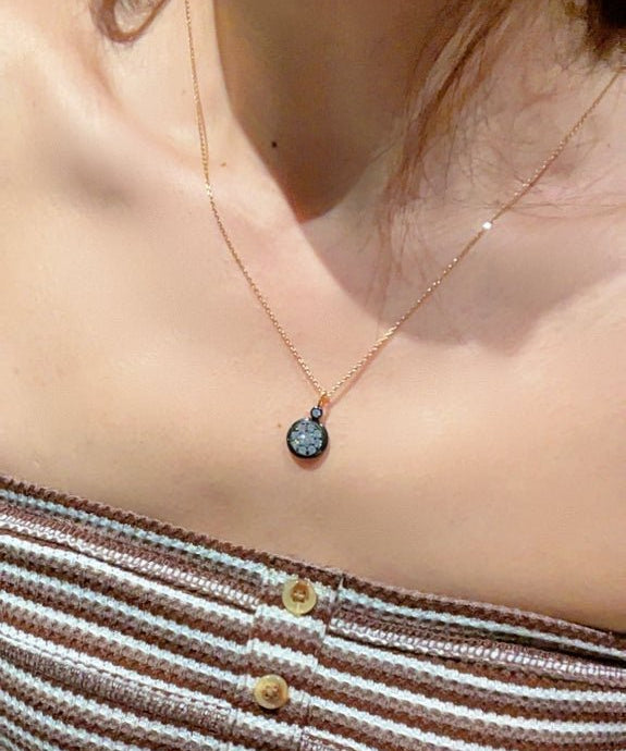 “Wealth & Prosperity” Full - Pave Black Gold Coin Pendant Necklace - floysun