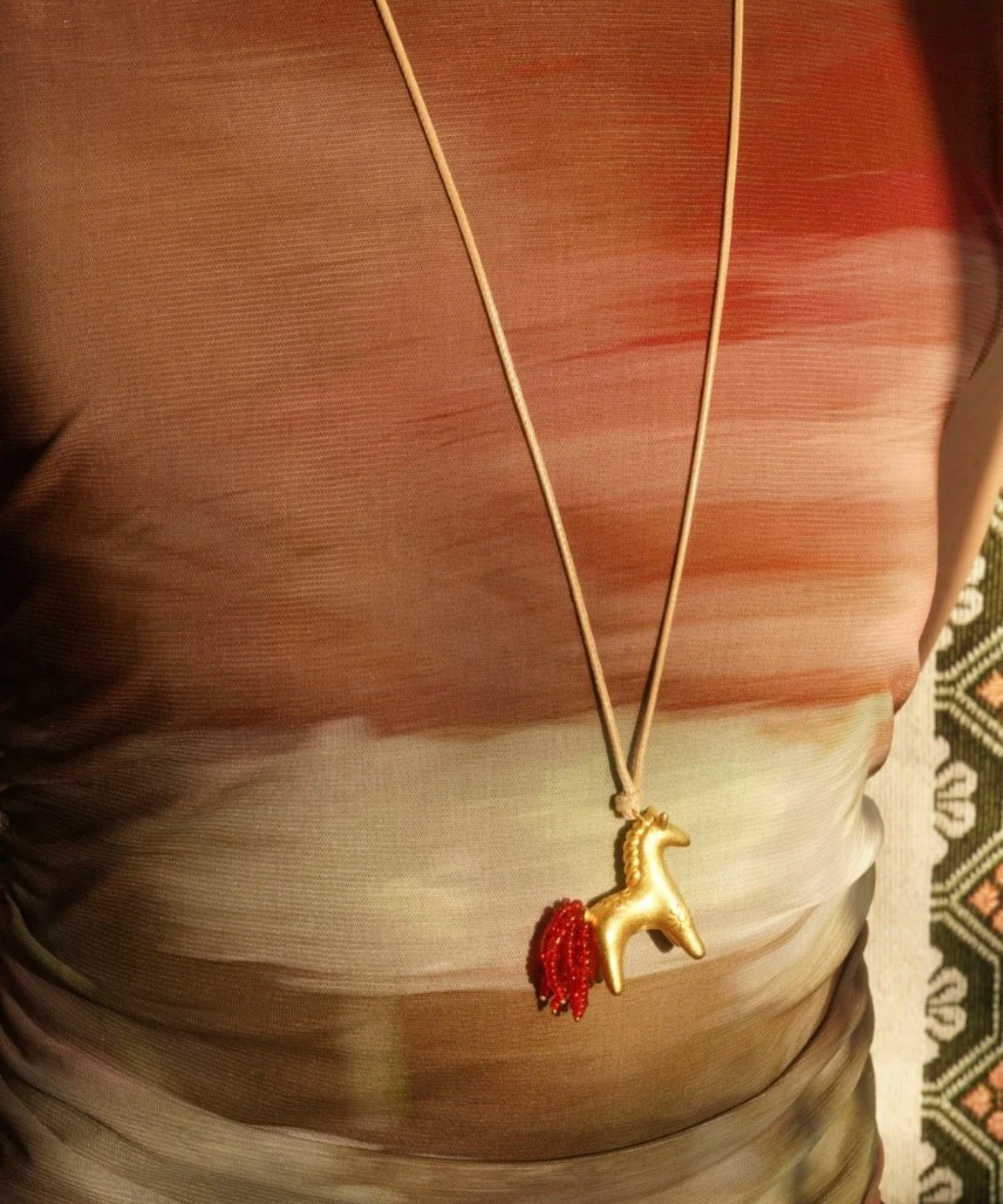 Whimsical Pony Charm Necklace – Adjustable Woven Cord with Glass Bead Tail - floysun