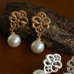 Whisper of Lace Bridal Pearl Earrings - Gold - floysun