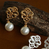 Whisper of Lace Bridal Pearl Earrings - Gold - floysun