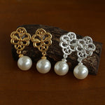 Whisper of Lace Bridal Pearl Earrings - Gold - floysun