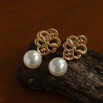 Whisper of Lace Bridal Pearl Earrings - Gold - floysun