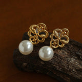 Whisper of Lace Bridal Pearl Earrings - Gold - floysun