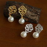 Whisper of Lace Bridal Pearl Earrings - Gold - floysun