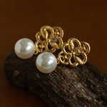 Whisper of Lace Bridal Pearl Earrings - Gold - floysun