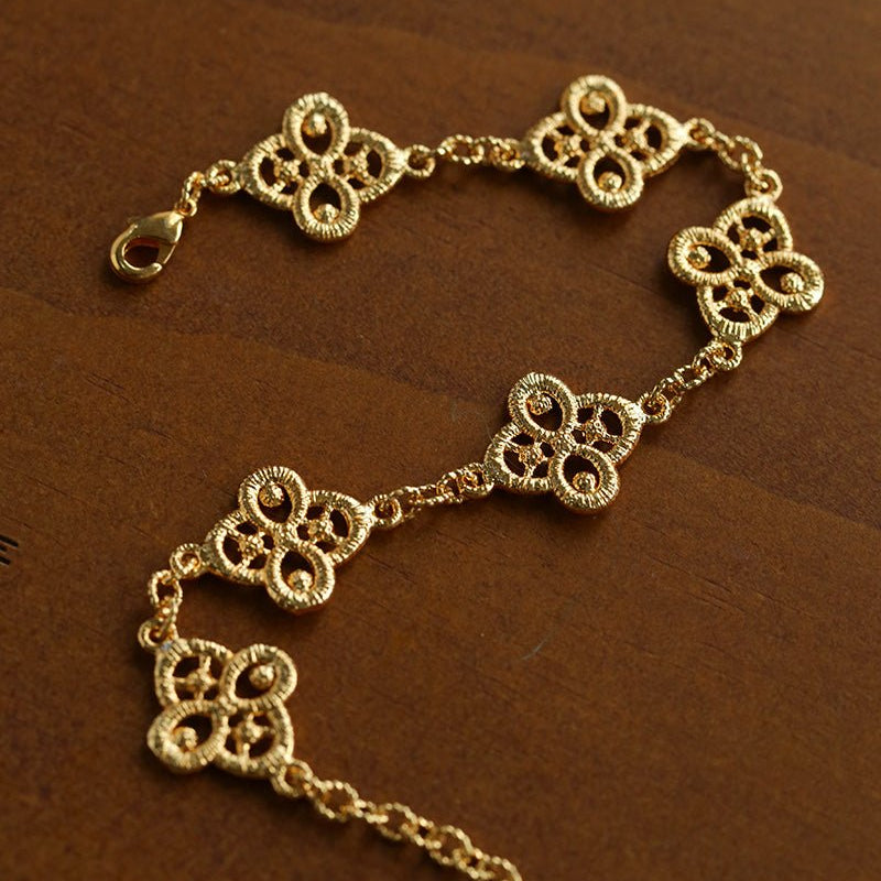 Whisper of Lace Embroidered Floral Bracelet - Gold - floysun