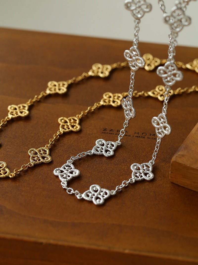 Whisper of Lace Embroidered Floral Necklace - Gold - floysun