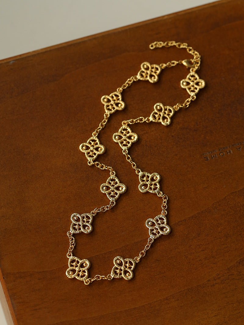 Whisper of Lace Embroidered Floral Necklace - Gold - floysun