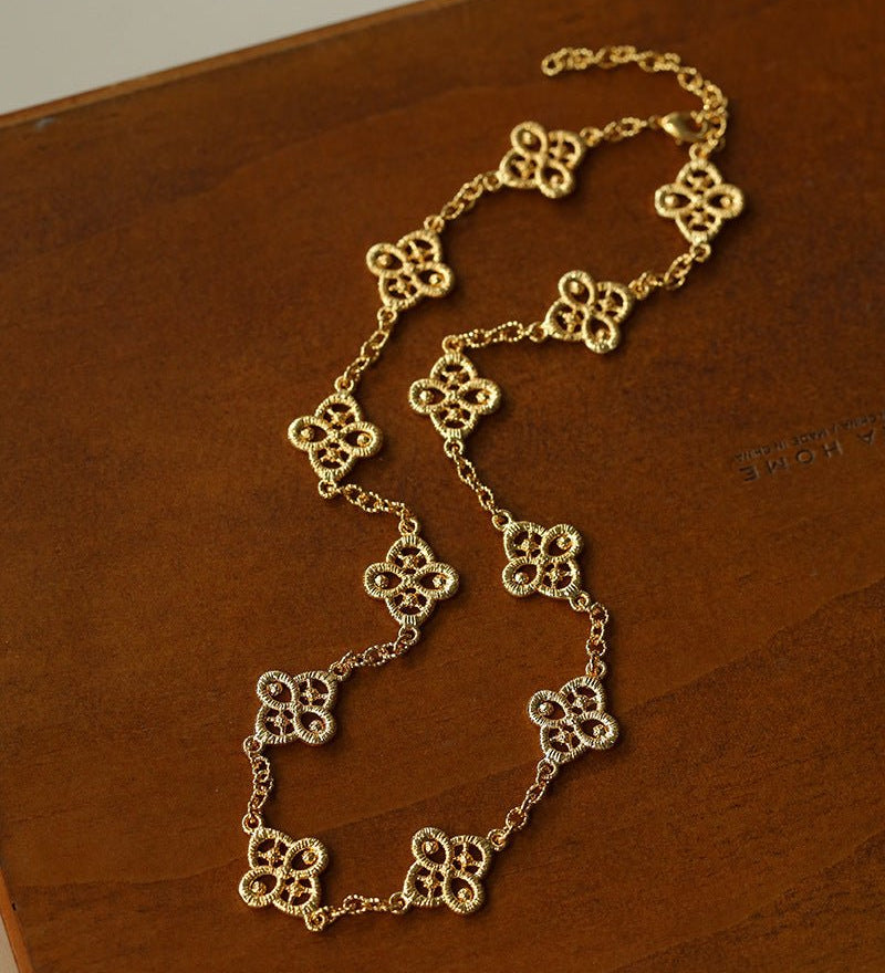 Whisper of Lace Embroidered Floral Necklace - Gold - floysun