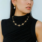 Whisper of Lace Embroidered Floral Necklace - Gold - floysun