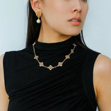 Whisper of Lace Embroidered Floral Necklace - Gold - floysun