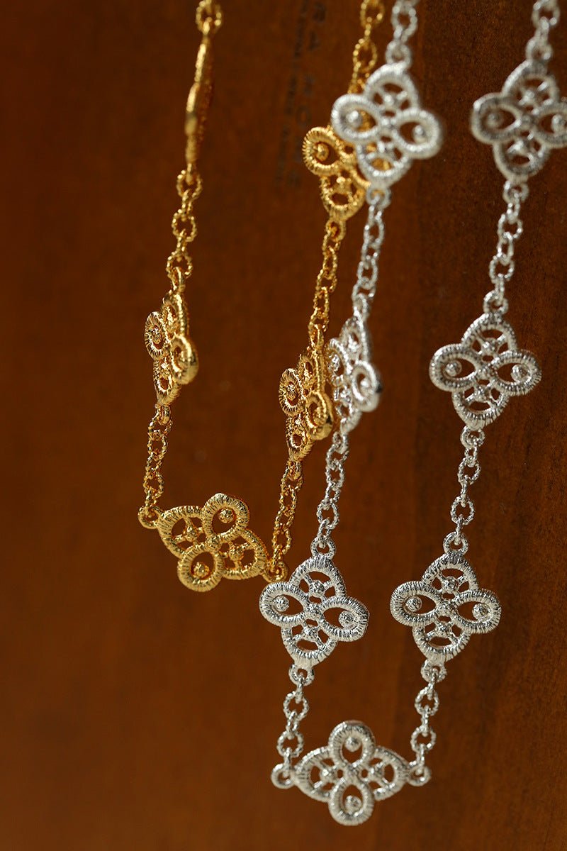 Whisper of Lace Embroidered Floral Necklace - Gold - floysun