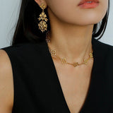 Whisper of Lace Embroidered Floral Necklace - Gold - floysun