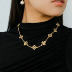 Whisper of Lace Embroidered Floral Necklace - Gold - floysun