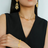 Whisper of Lace Embroidered Metal Earrings - Gold - floysun