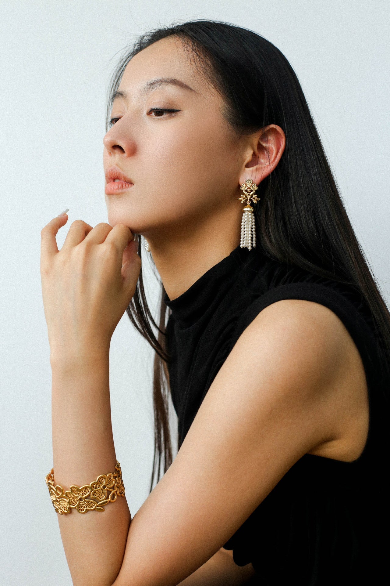 Whisper of Lace Wide Embroidered Cuff Bracelet - Gold - floysun