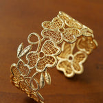 Whisper of Lace Wide Embroidered Cuff Bracelet - Gold - floysun
