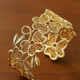 Whisper of Lace Wide Embroidered Cuff Bracelet - Gold - floysun