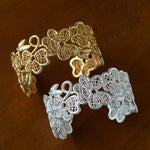 Whisper of Lace Wide Embroidered Cuff Bracelet - Gold - floysun