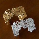 Whisper of Lace Wide Embroidered Cuff Bracelet - Gold - floysun