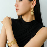 Whisper of Lace Wide Embroidered Cuff Bracelet - Gold - floysun