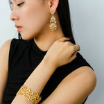 Whisper of Lace Wide Embroidered Cuff Bracelet - Gold - floysun