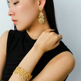 Whisper of Lace Wide Embroidered Cuff Bracelet - Gold - floysun