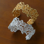 Whisper of Lace Wide Embroidered Cuff Bracelet - Gold - floysun