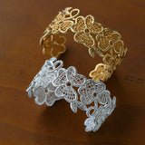 Whisper of Lace Wide Embroidered Cuff Bracelet - Gold - floysun