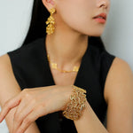 Whisper of Lace Wide Embroidered Cuff Bracelet - Gold - floysun