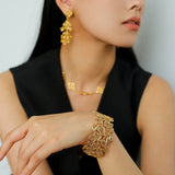 Whisper of Lace Wide Embroidered Cuff Bracelet - Gold - floysun
