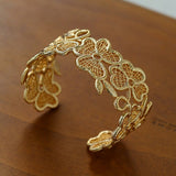 Whisper of Lace Wide Embroidered Cuff Bracelet - Gold - floysun