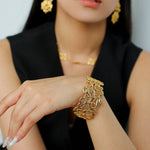 Whisper of Lace Wide Embroidered Cuff Bracelet - Gold - floysun
