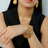 Whisper of Lace Wide Embroidered Cuff Bracelet - Gold - floysun